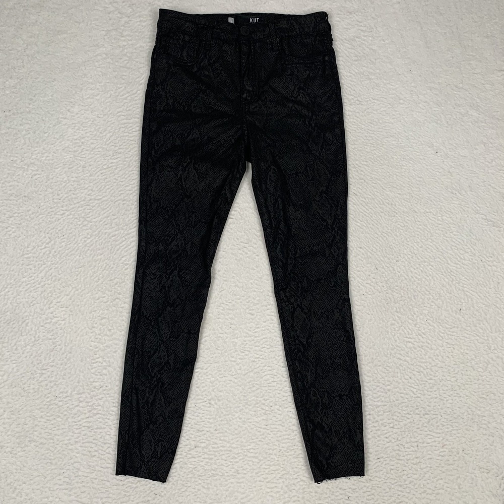 Kut From The Kloth Connie Fab Ab Ankle Skinny Pants Size 8 Snakeskin Print Black